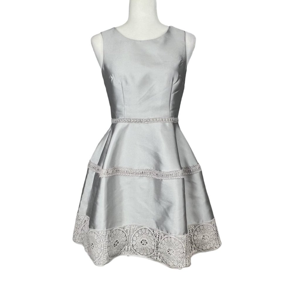 Maniju Womens Gray Sleeveless Cocktail Dress Fit Flare Satin Taffeta size Small